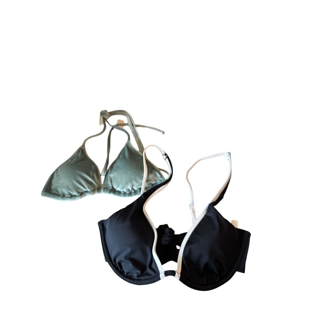 Victoria's Secret Bikini Tops Lot 2 Sage‎ Velvet & Black Underwire Halter Size M